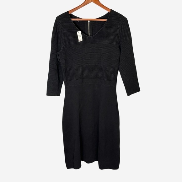 Talbots Multi-Textured Knit Dress Size M 3/4 Sleeves V-Neck Knee Length NEW - Picture 2 of 11